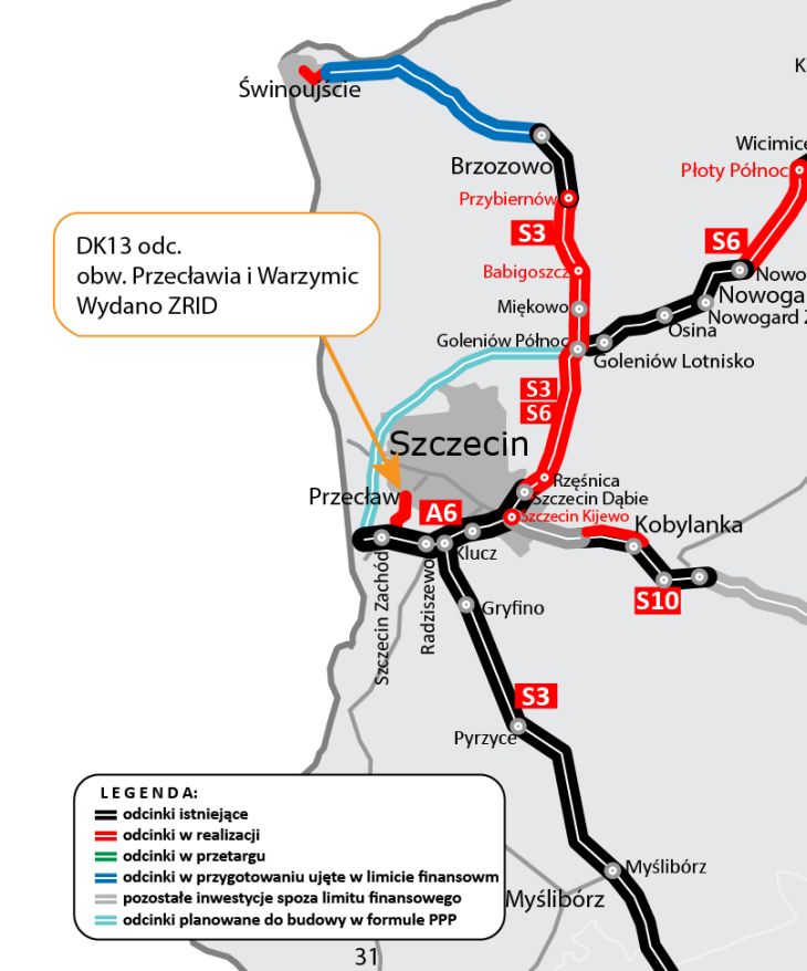 Mapa z obwodnicą Przecławia i Warzymic. Źródło: GDDKiA